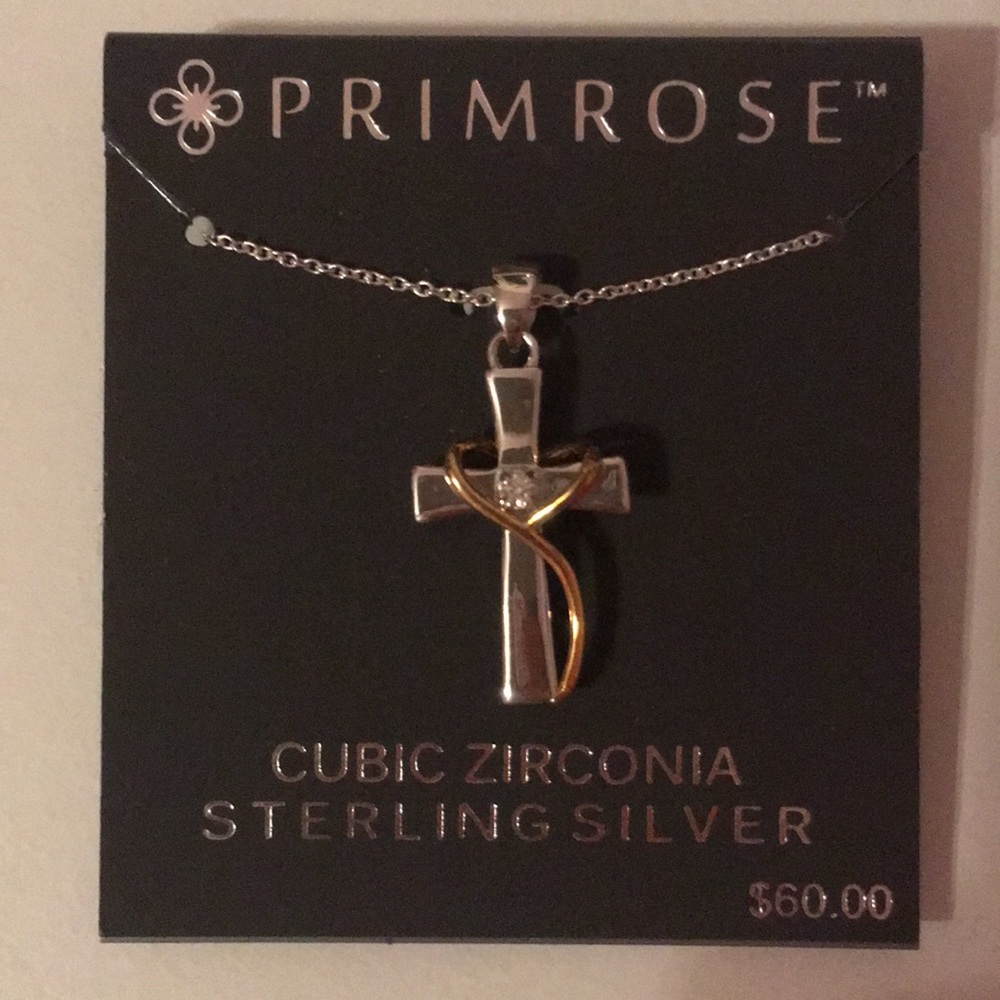 Cubic Zirconia Sterling Silver Cross Necklace